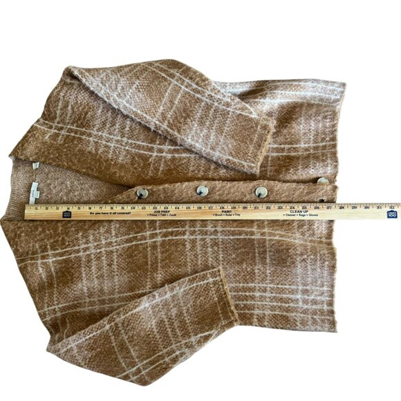 Vince Alpaca Blend Plaid Cardigan Sweater M/L | Tan & Ivory Button Front | NWT - Picture 7 of 9